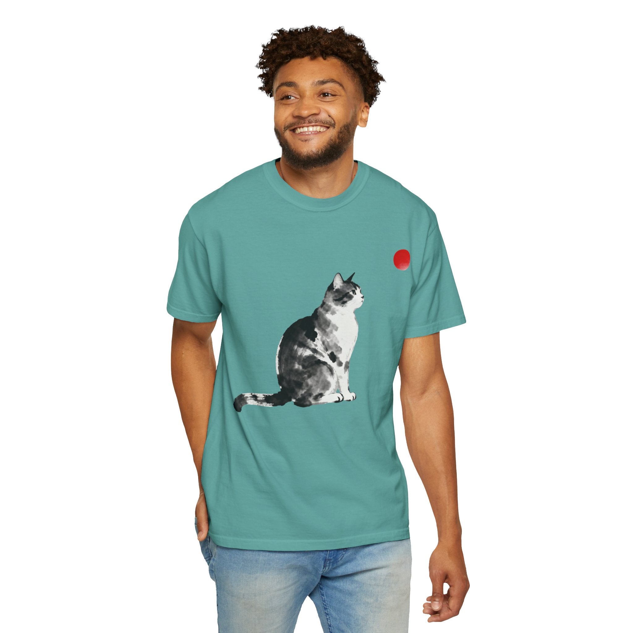 Sumi-e Tabby Cat T-Shirt — Minimalist Japanese Ink Wash Design