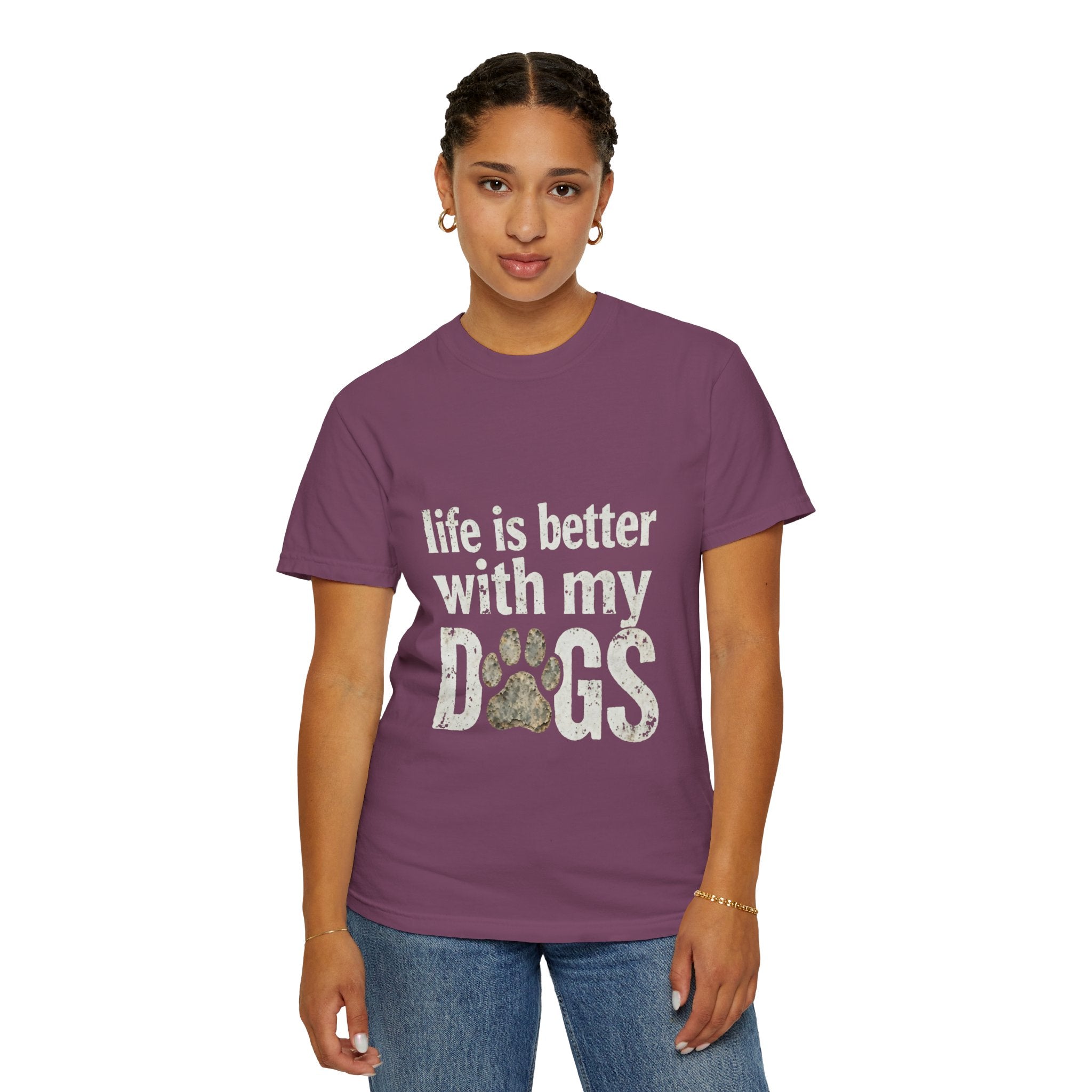 Life Is Better With My DOGS T-Shirt — Distressed Paw Print Vintage Tee