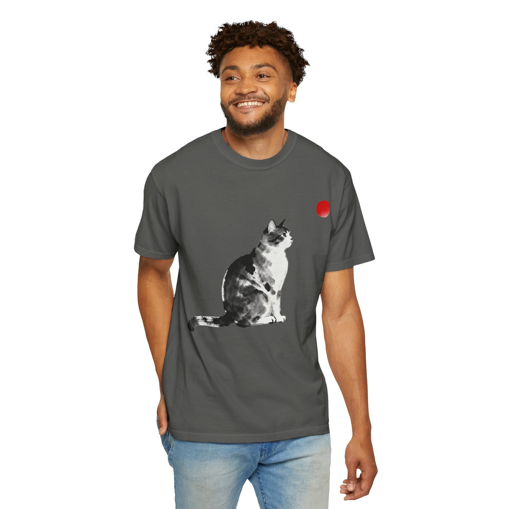Sumi-e Tabby Cat T-Shirt — Minimalist Japanese Ink Wash Design