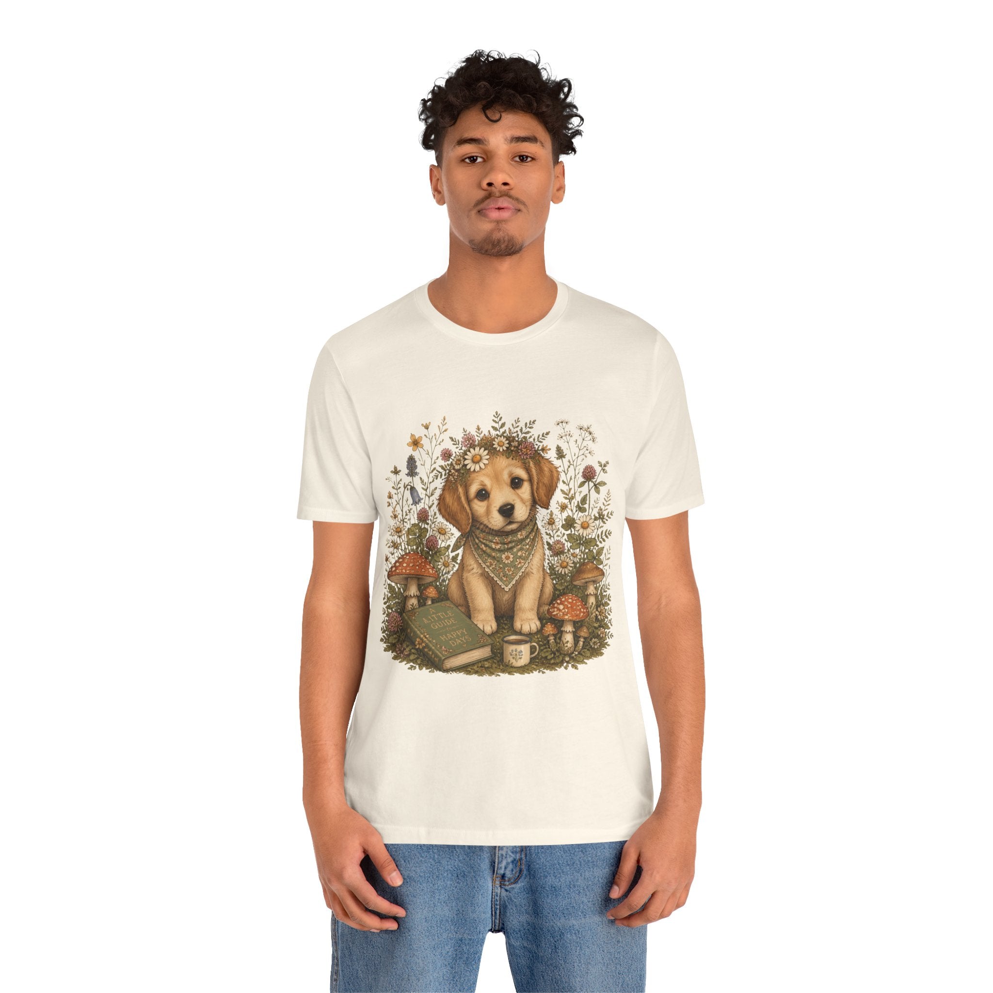 Golden Retriever Puppy Cottagecore Tee — Vintage Floral Storybook Dog Design