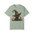 Fluffy Black Kitten Witch T-Shirt — 'Magic' Spellbook Halloween Tee