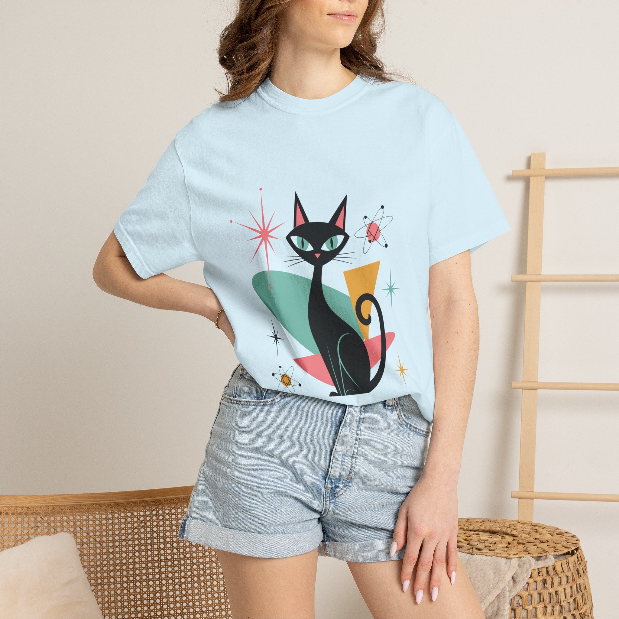 Retro Atomic Black Cat T-Shirt — 1950s Mid-Century Modern Graphic