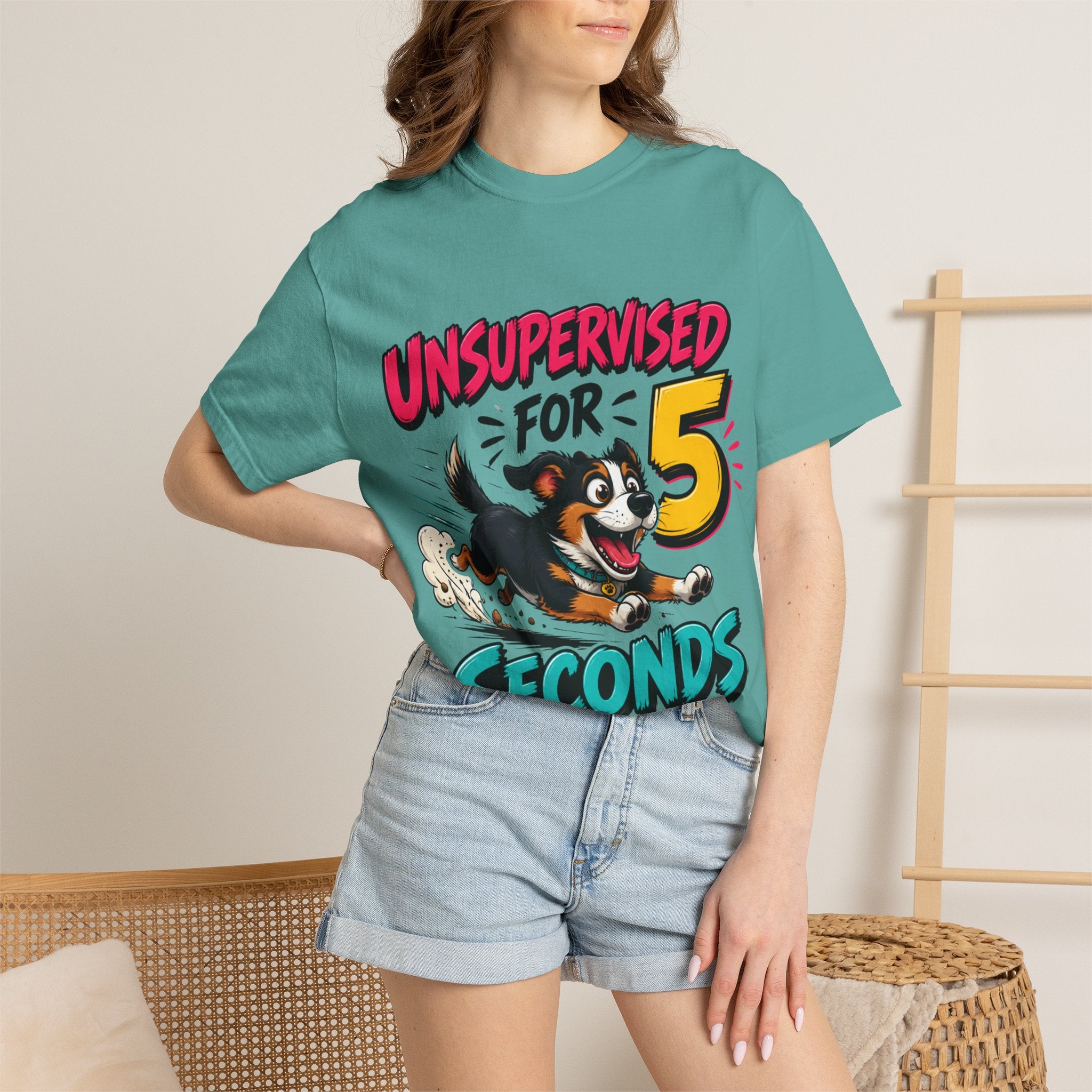 UNSUPERVISED FOR 5 SECONDS Bernese Mountain Dog T-Shirt — 90s Cartoon Puppy Design