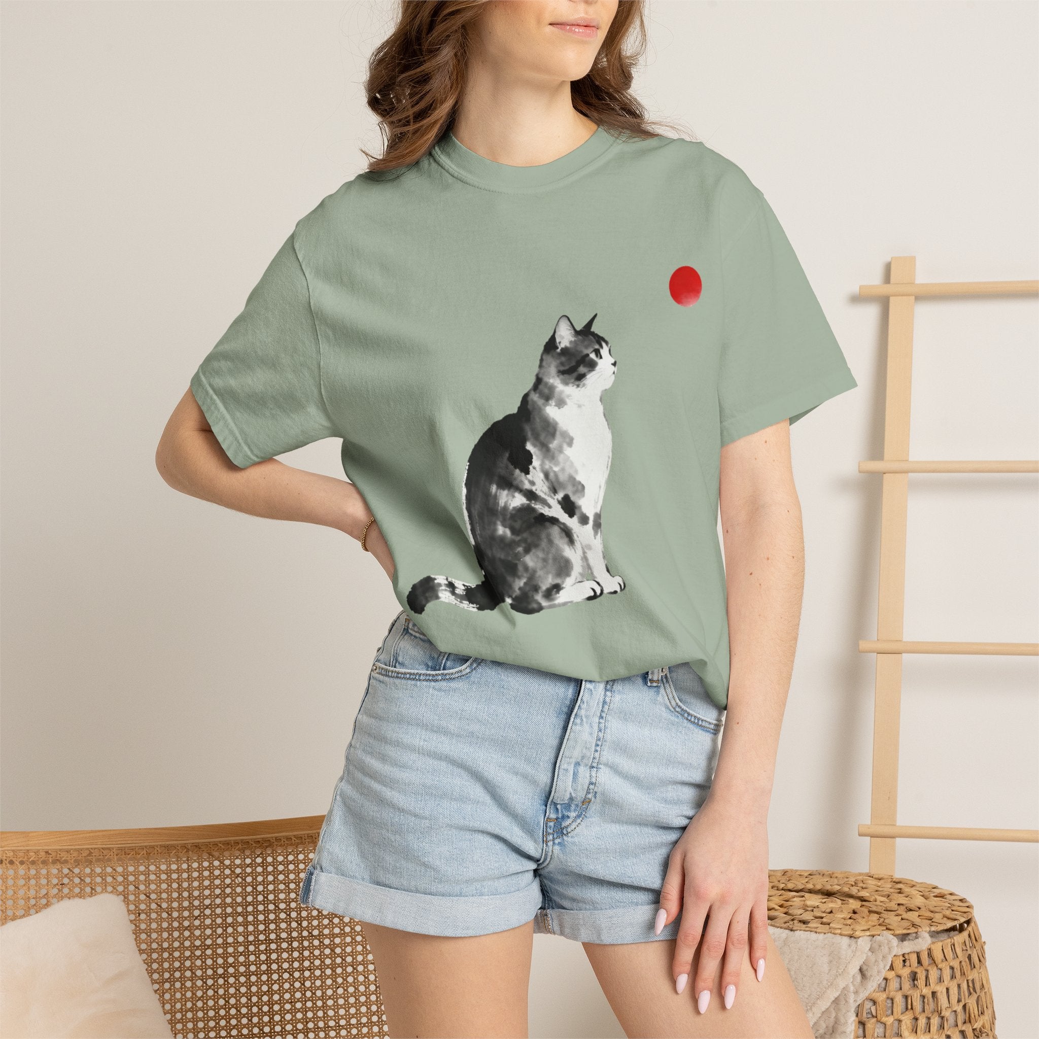 Sumi-e Tabby Cat T-Shirt — Minimalist Japanese Ink Wash Design