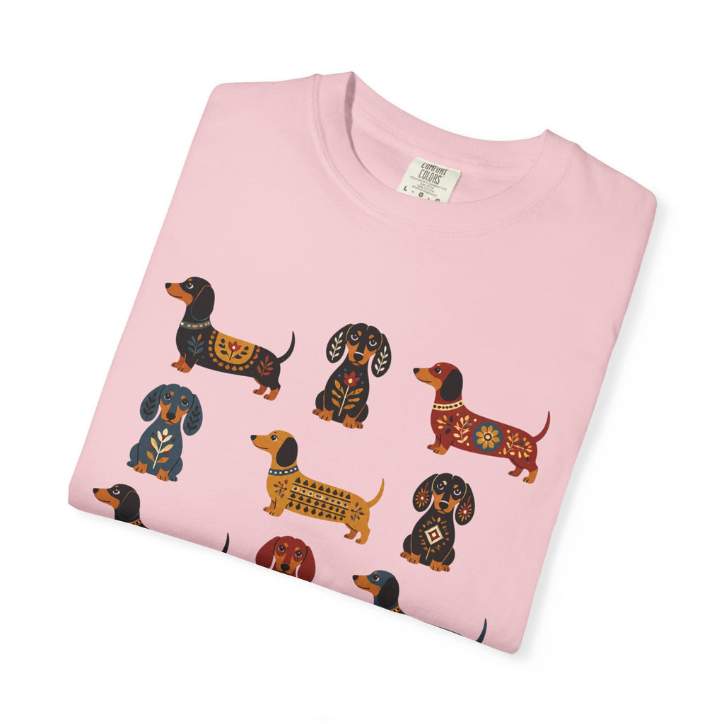 Dachshund Folk Art T-Shirt — 12 Nordic Pattern Wiener Dogs