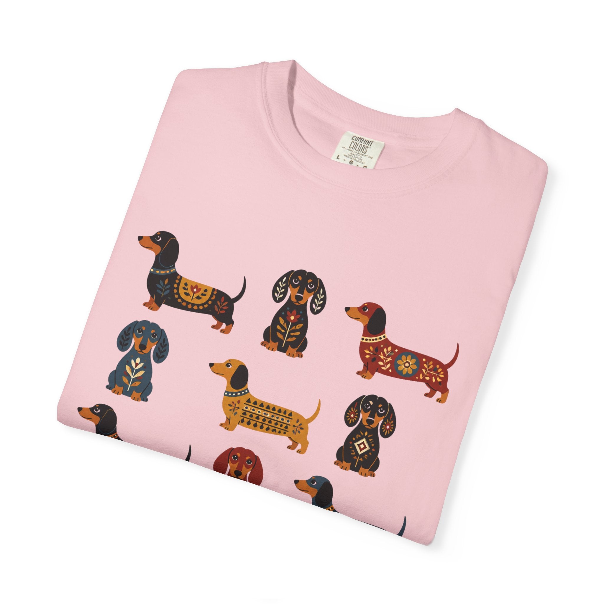 Dachshund Folk Art T-Shirt — 12 Nordic Pattern Wiener Dogs