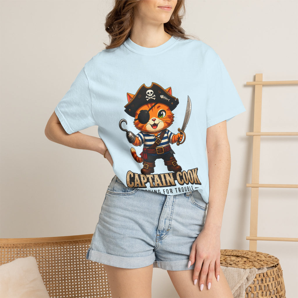 Captain Cook Pirate Cat T-Shirt — "Captain Cook: Looking for Trouble"