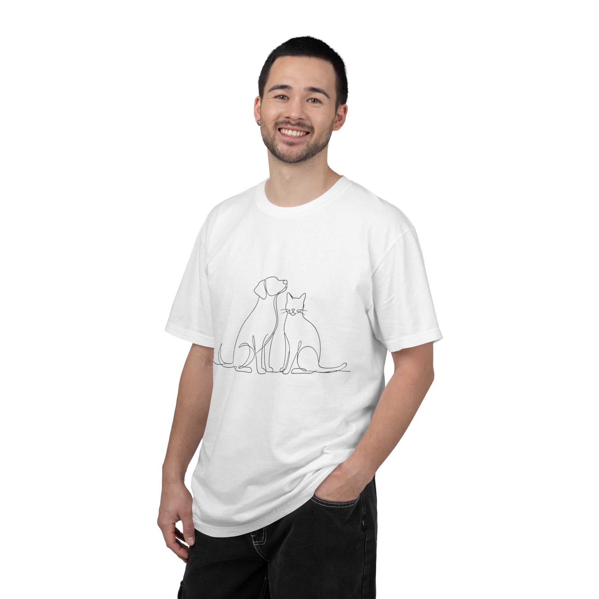 Minimal Single-Line Dog & Cat T-Shirt — Scandinavian Minimalist Pet Art