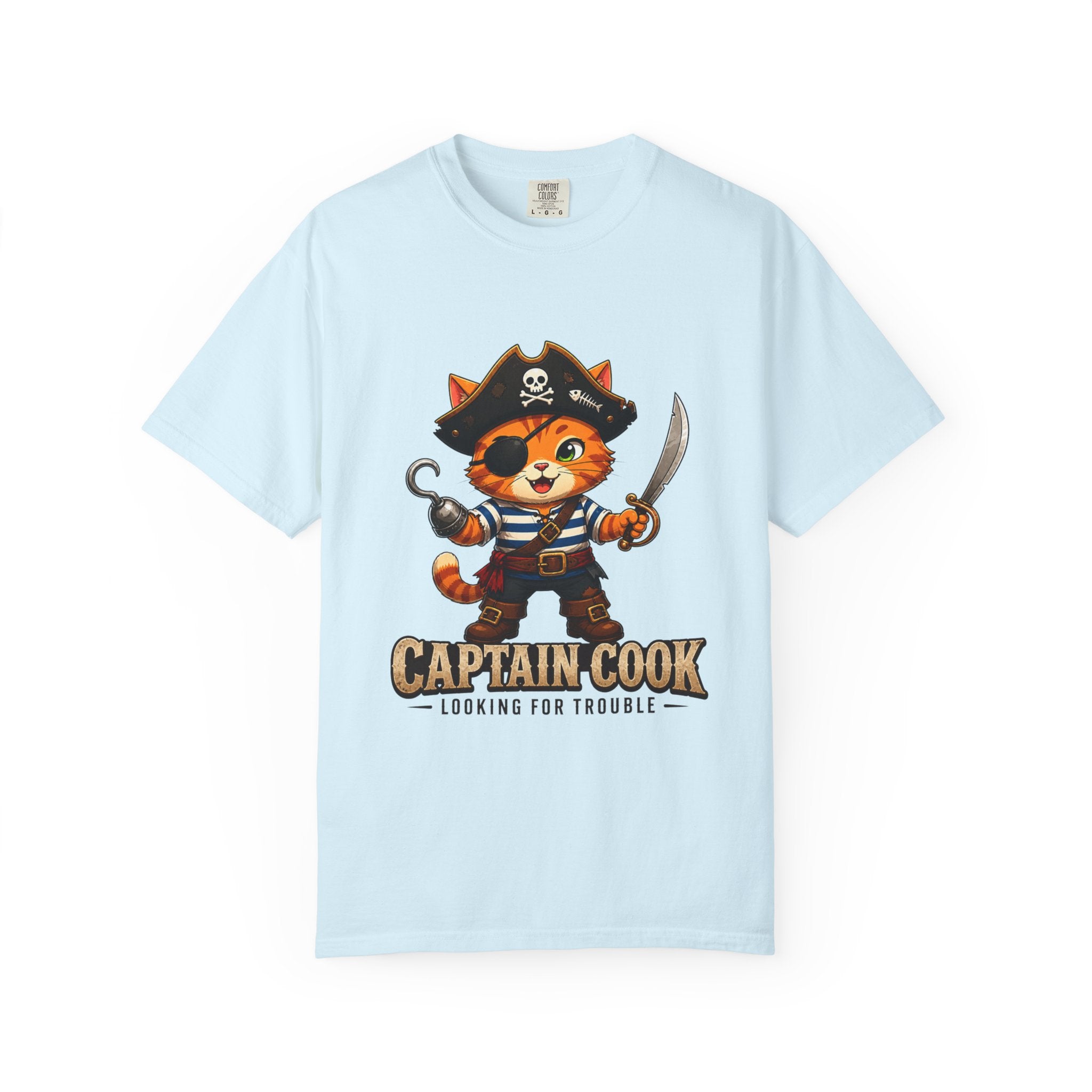 Captain Cook Pirate Cat T-Shirt — "Captain Cook: Looking for Trouble"