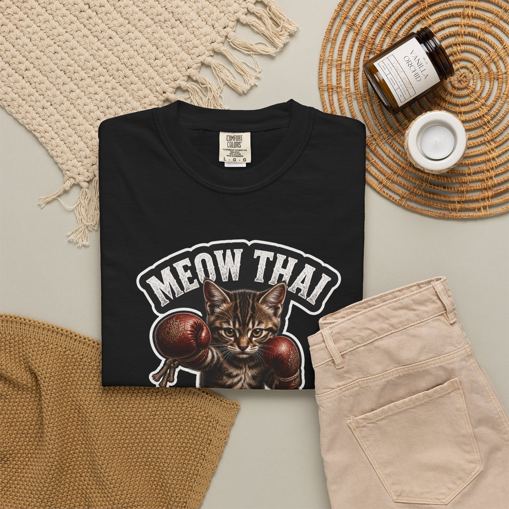 Meow Thai Muay Thai Kitten T-Shirt — Brown Tabby Cat Fighter Graphic Tee