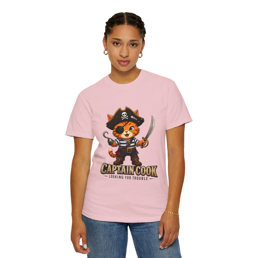 Captain Cook Pirate Cat T-Shirt — "Captain Cook: Looking for Trouble"