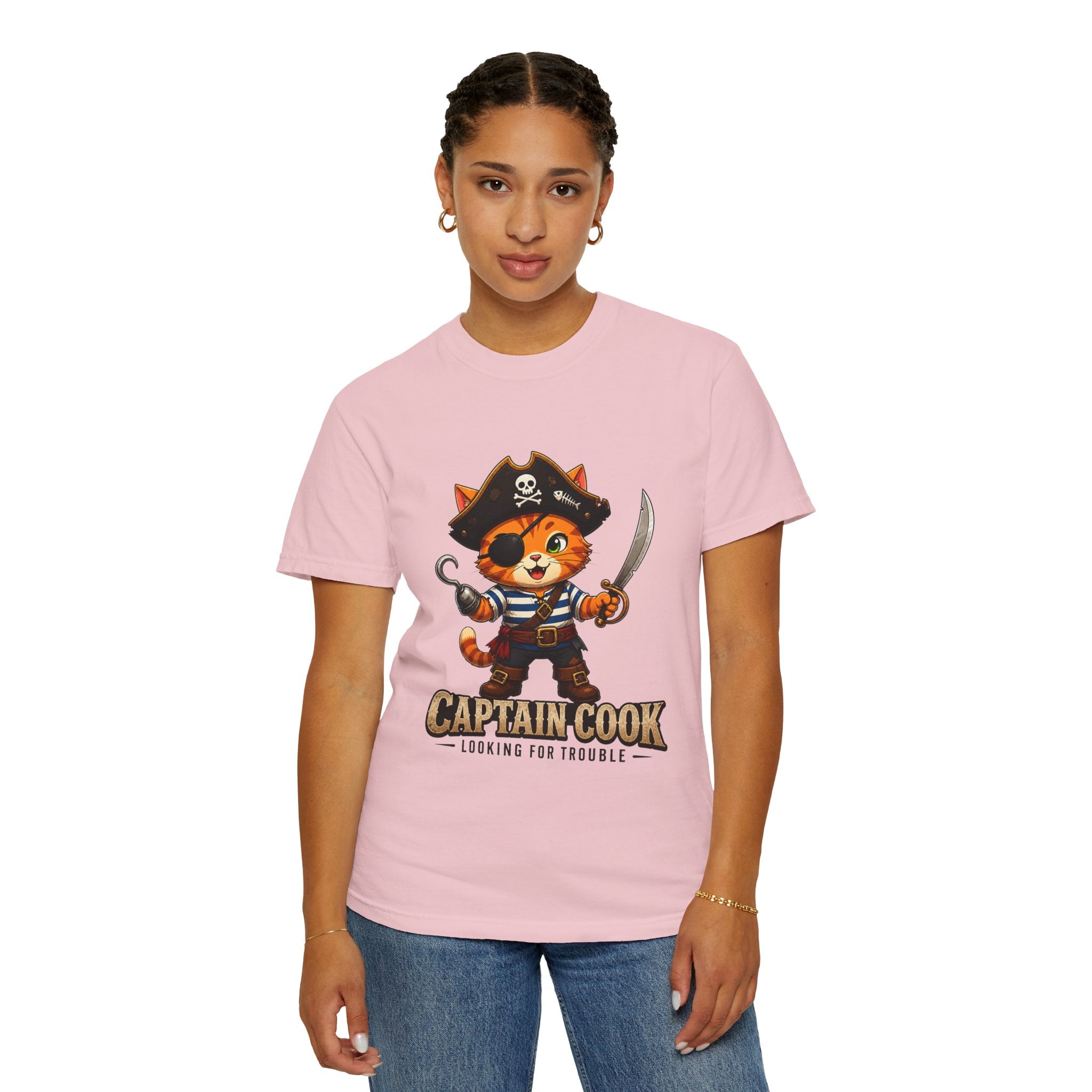 Captain Cook Pirate Cat T-Shirt — "Captain Cook: Looking for Trouble"