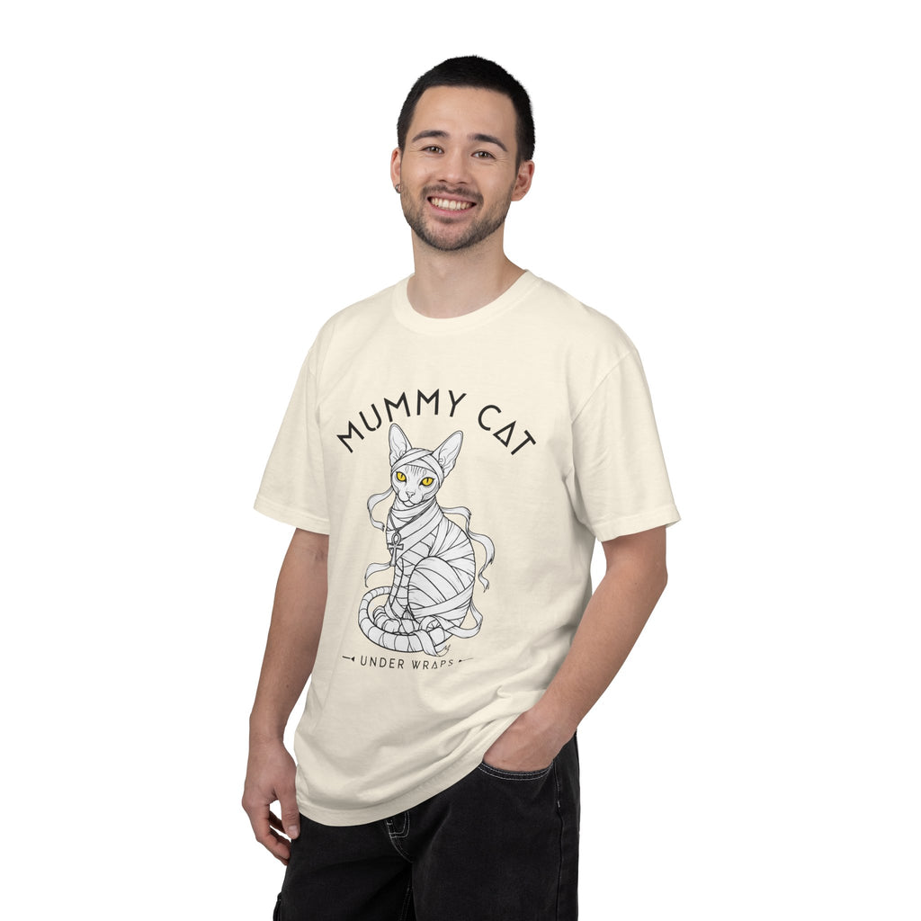 Mummy Cat T-Shirt — Sphynx Mummy Cat with Ankh, "UNDER WRAPS"