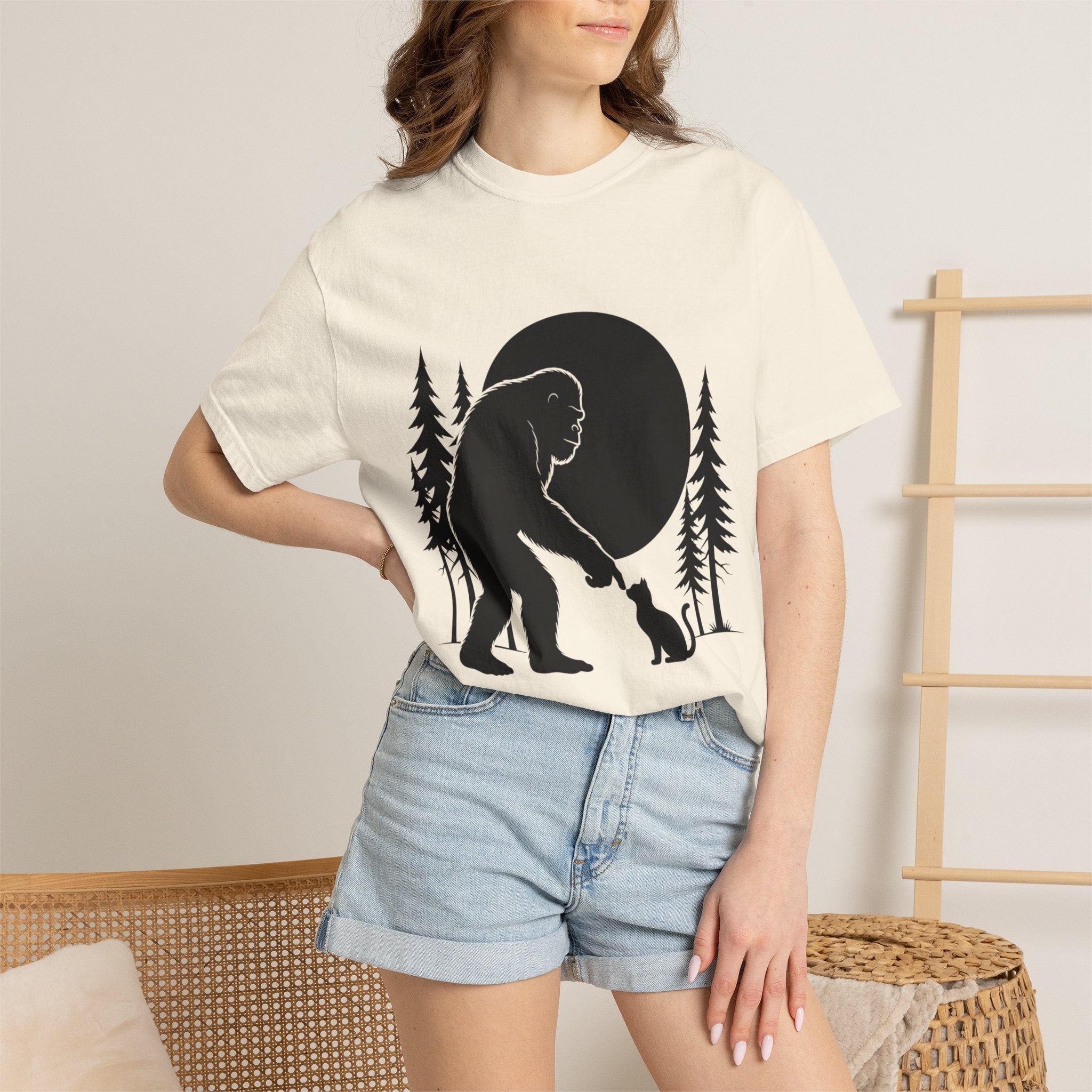 Bigfoot Boop T-Shirt — Minimal Sasquatch & Cat Silhouette Tee