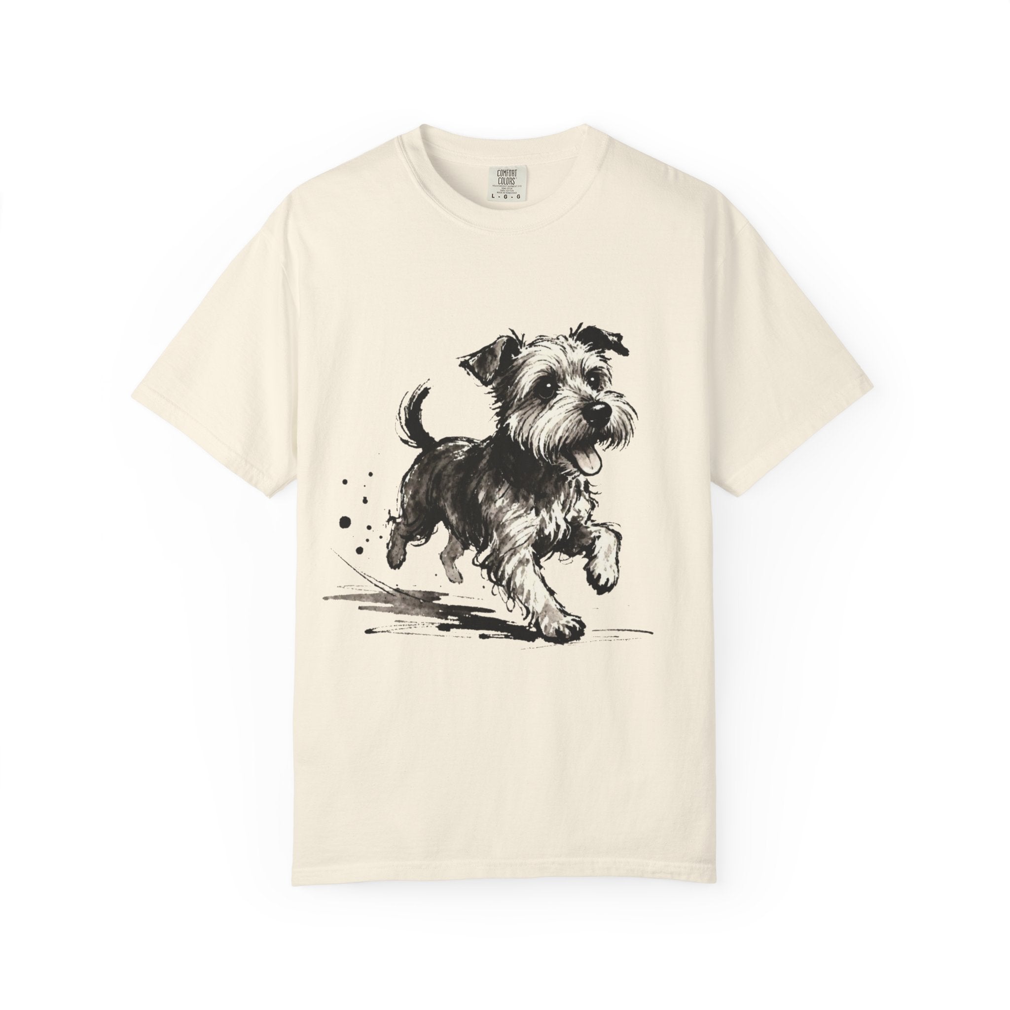 Wire‑Haired Terrier Puppy Running T-Shirt — Energetic Ink Sketch Design