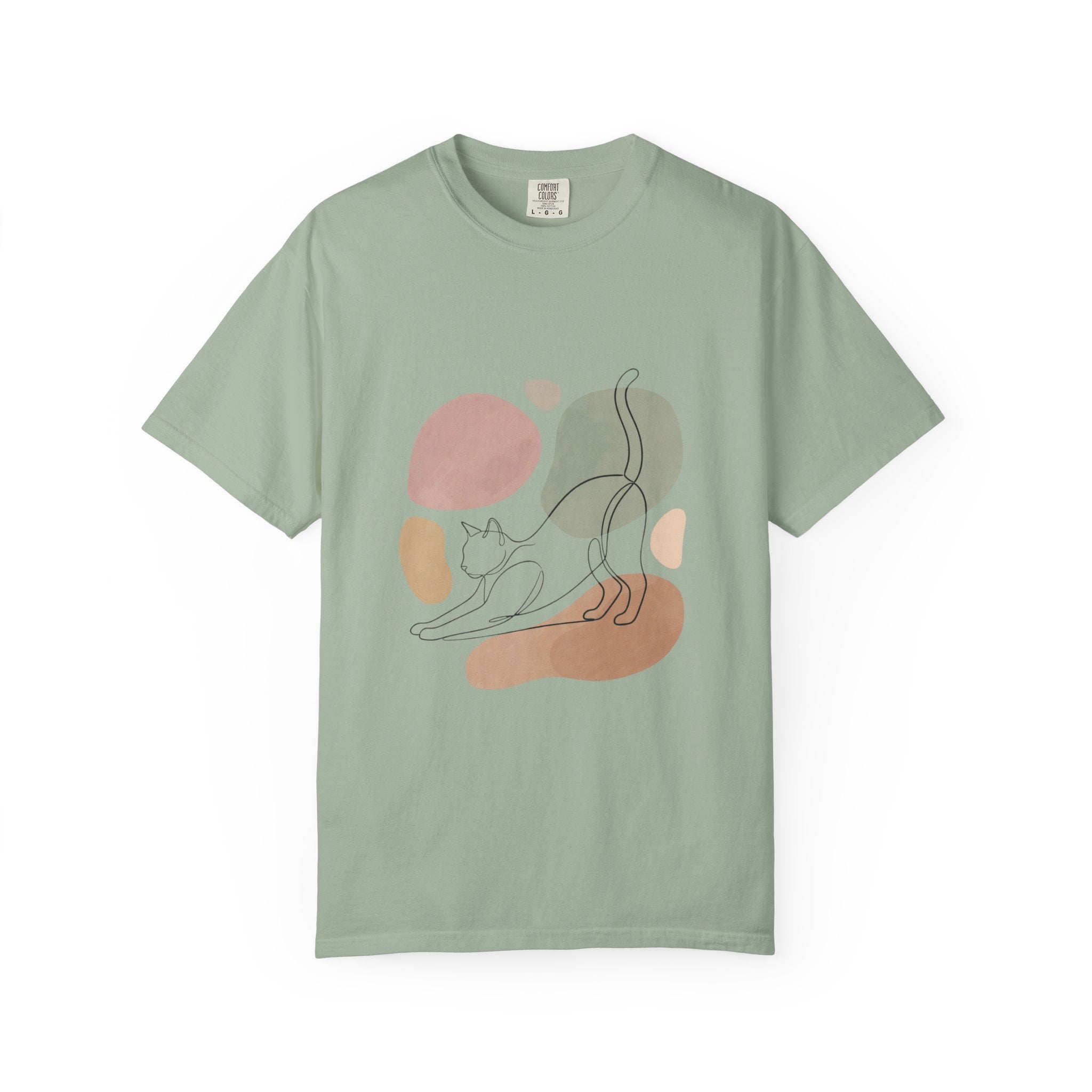 Cat Stretch Line Art T-Shirt — Minimal Boho Scandinavian Pet Graphic