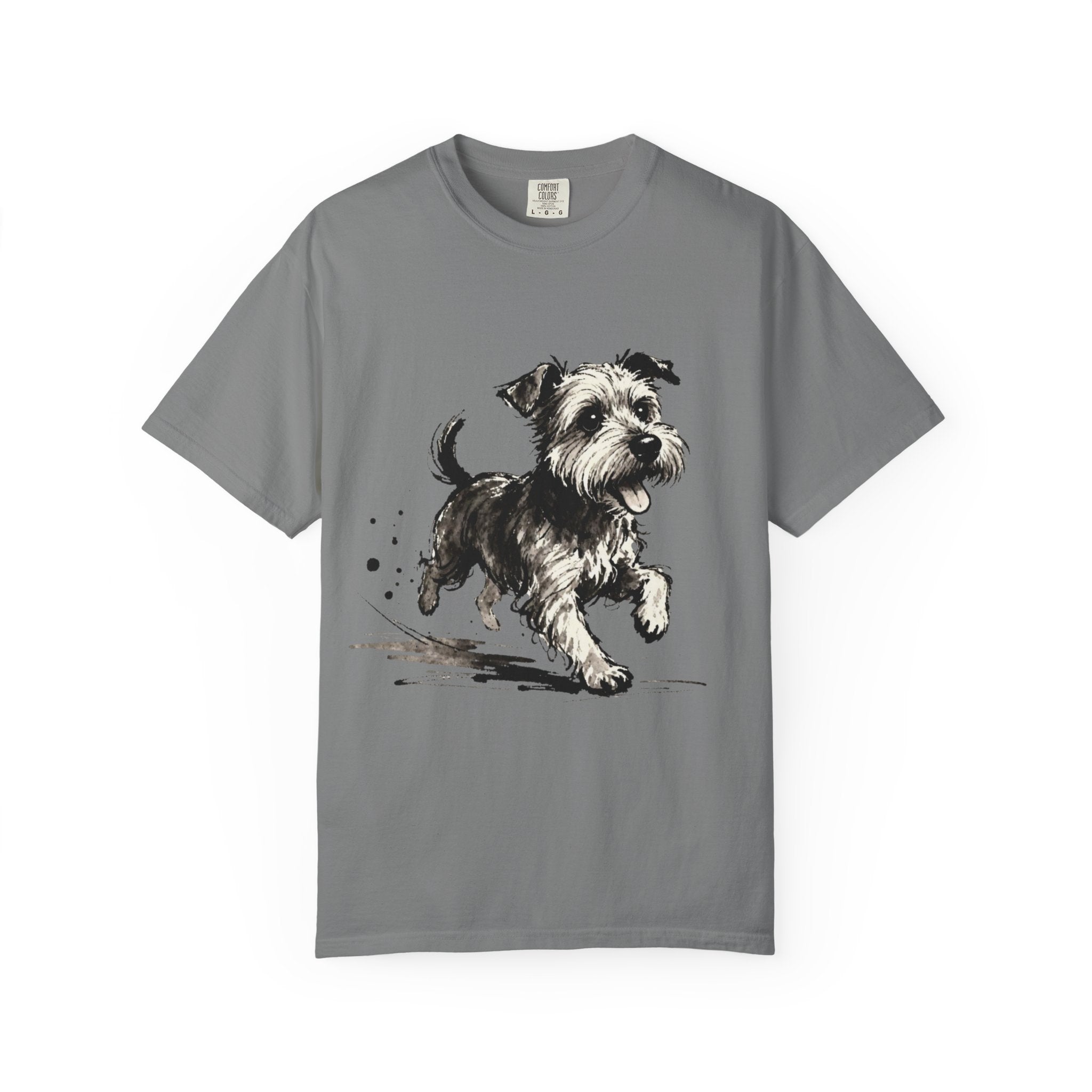 Wire‑Haired Terrier Puppy Running T-Shirt — Energetic Ink Sketch Design