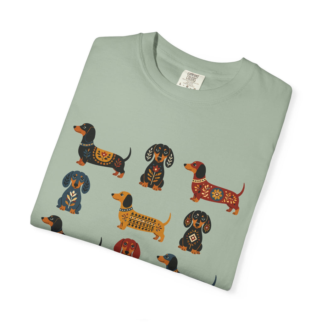 Dachshund Folk Art T-Shirt — 12 Nordic Pattern Wiener Dogs