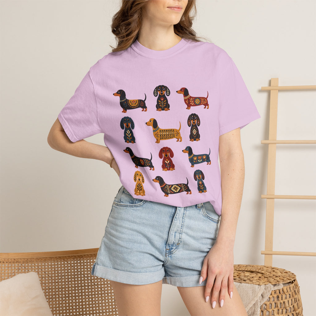 Dachshund Folk Art T-Shirt — 12 Nordic Pattern Wiener Dogs