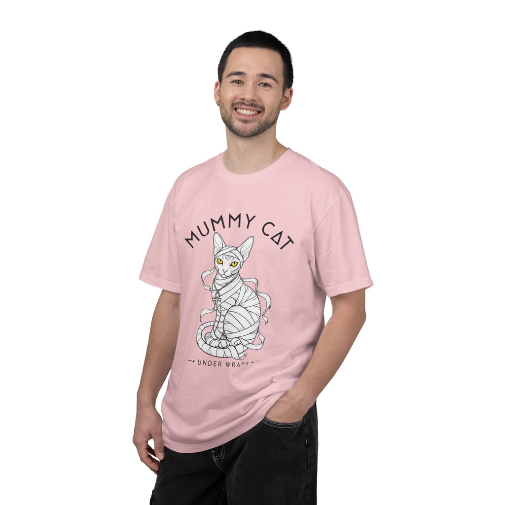 Mummy Cat T-Shirt — Sphynx Mummy Cat with Ankh, "UNDER WRAPS"