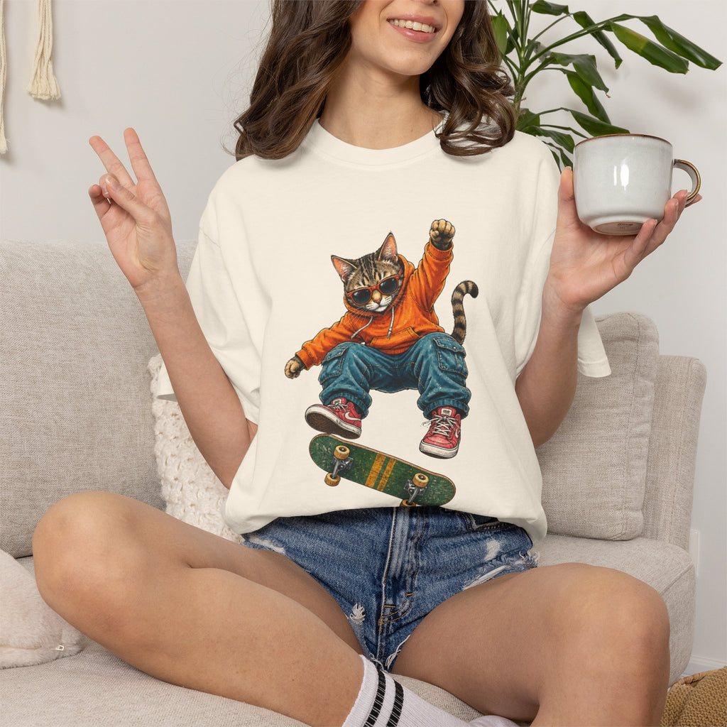 Skateboard Tabby Cat T-Shirt — Streetwear Skateboarder Graphic
