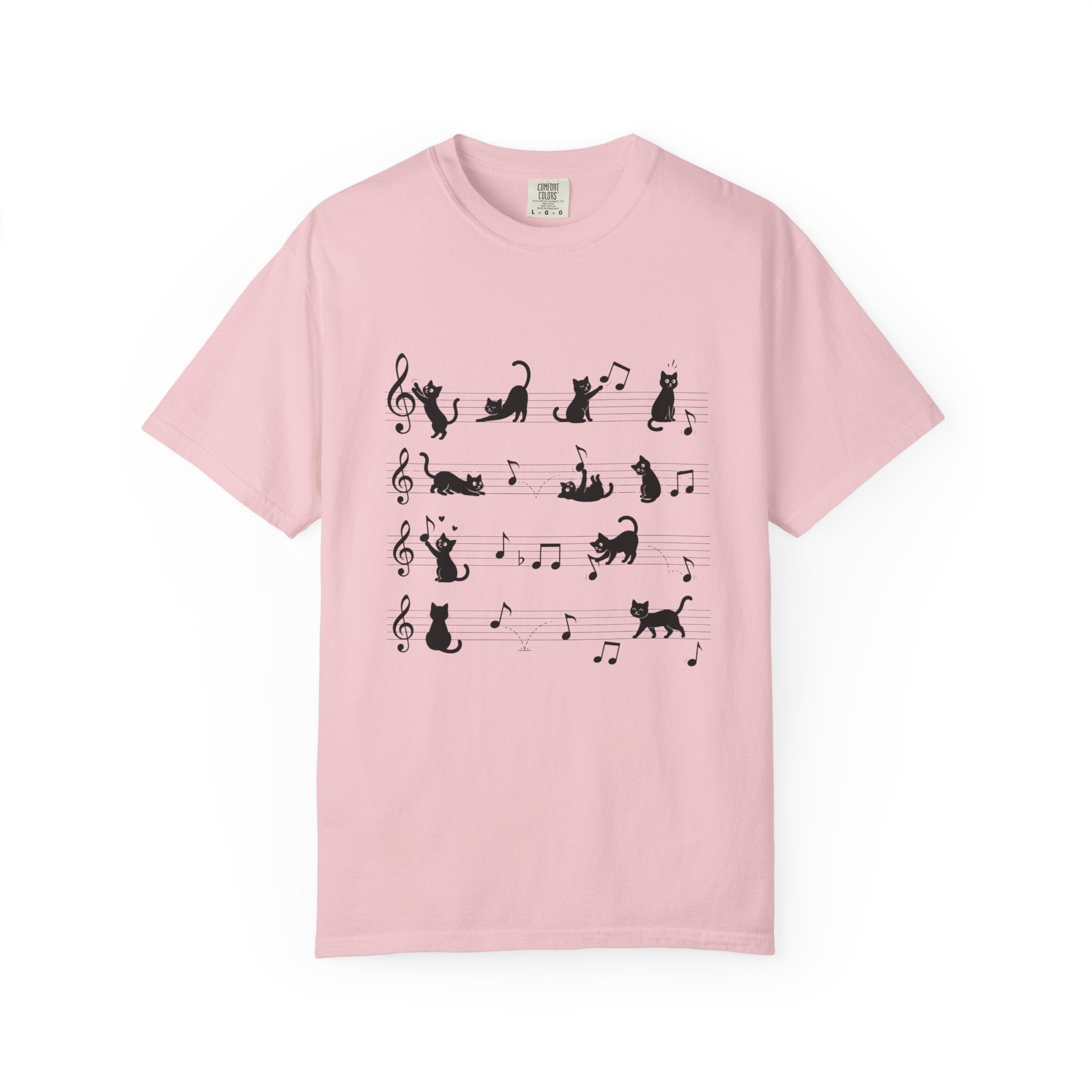 Cat Music Staff T-Shirt — Playful Cats on Sheet Music Graphic Tee