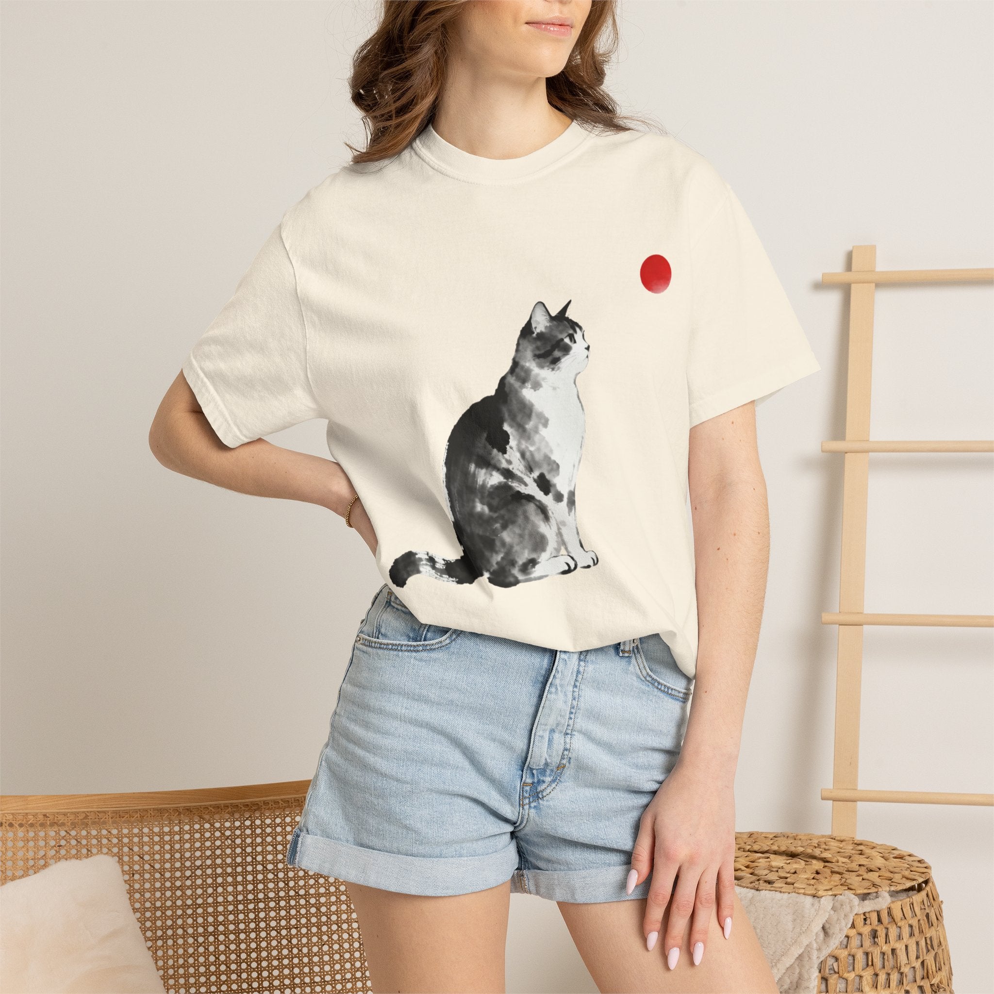 Sumi-e Tabby Cat T-Shirt — Minimalist Japanese Ink Wash Design