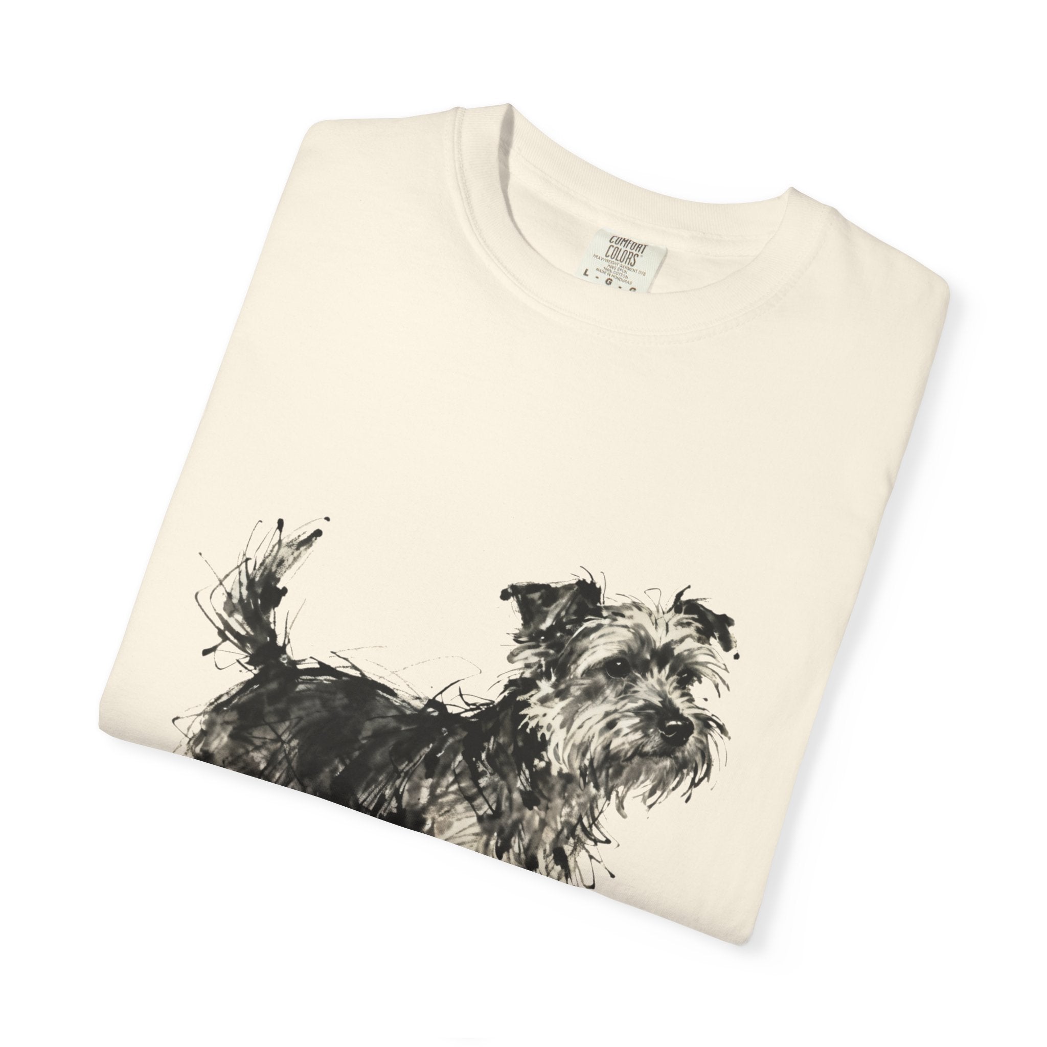 Wire-Haired Terrier Sketch T-Shirt — Monochrome Watercolor Dog Portrait