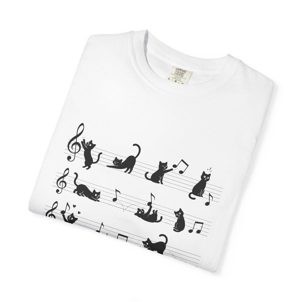 Cat Music Staff T-Shirt — Playful Cats on Sheet Music Graphic Tee