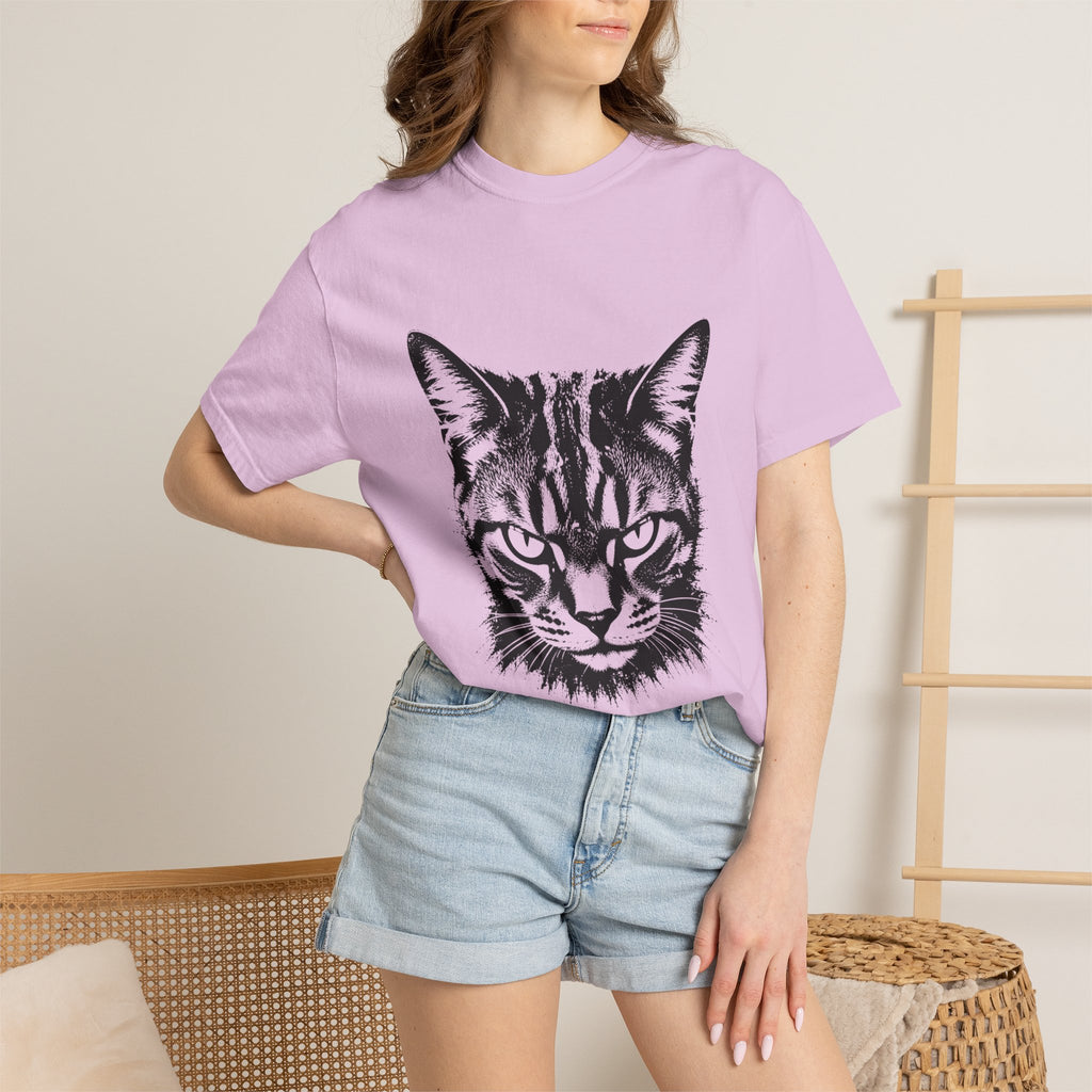Tabby Cat Ink Portrait T-Shirt — Monochrome Fierce Cat Graphic