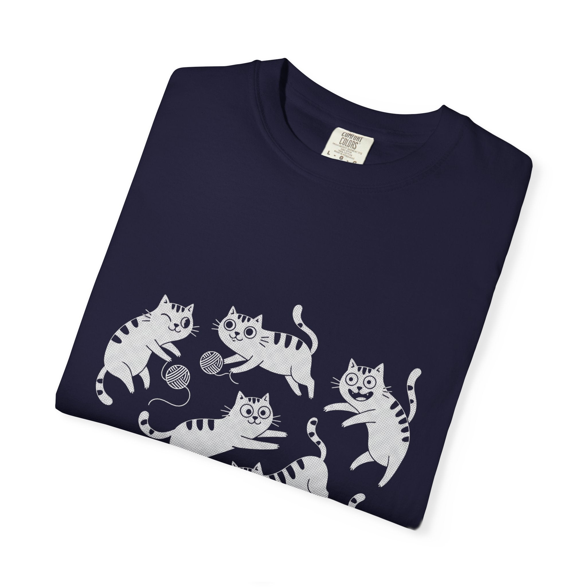 Cute White Tabby Cats Pattern T-Shirt — Playful Birthday Cats & Yarn