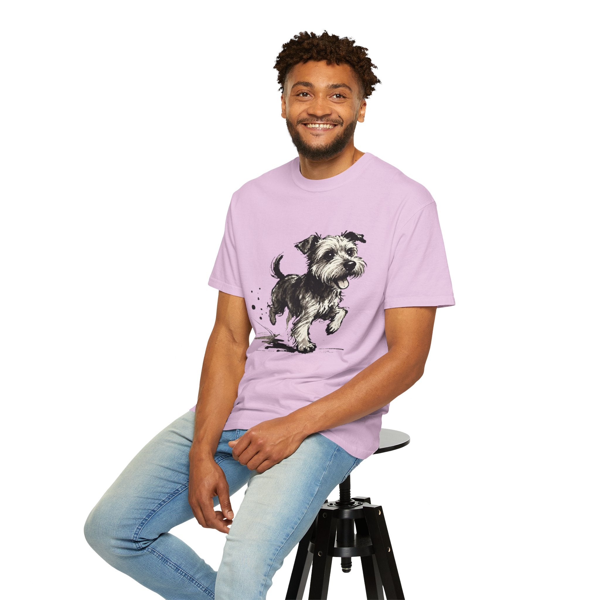 Wire‑Haired Terrier Puppy Running T-Shirt — Energetic Ink Sketch Design