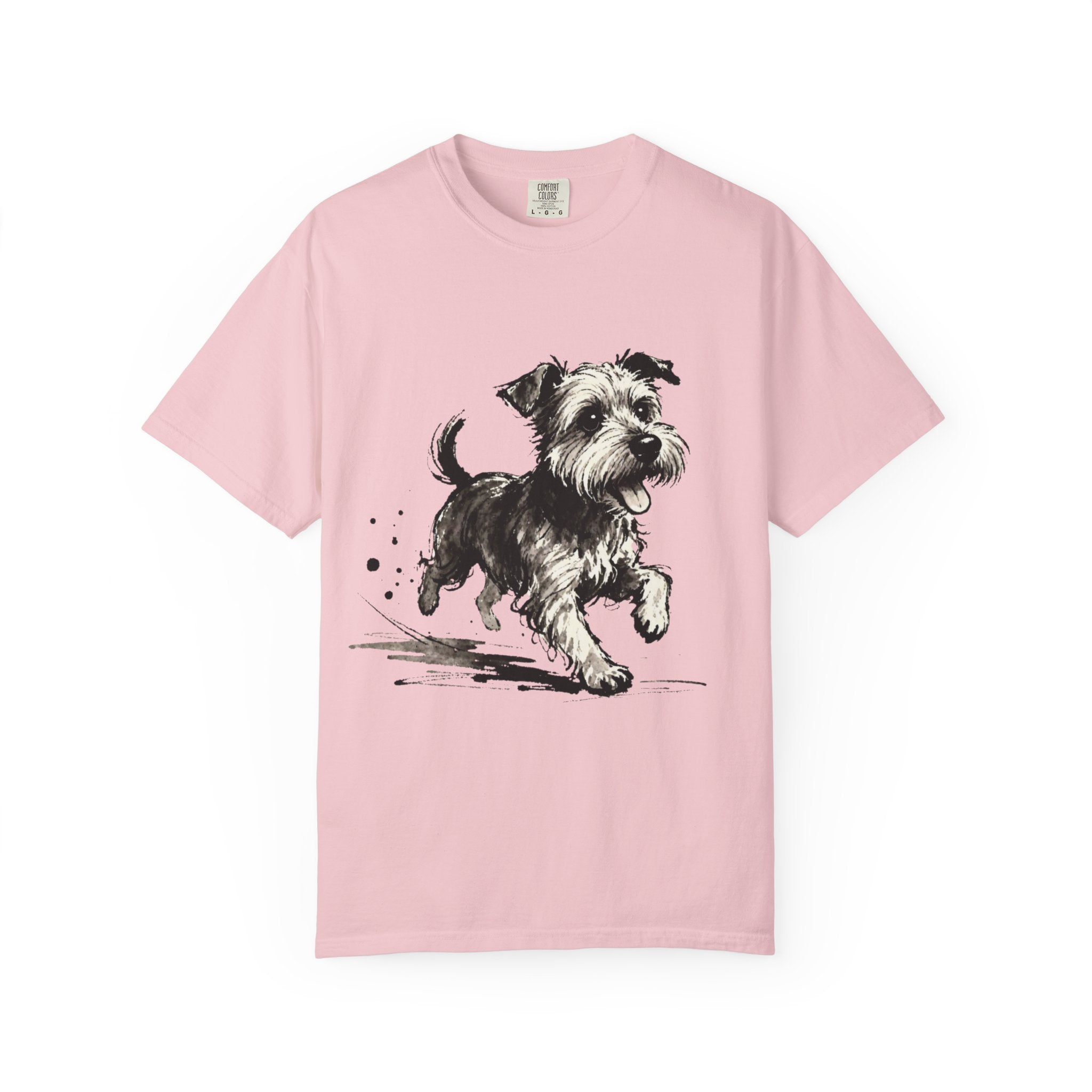 Wire‑Haired Terrier Puppy Running T-Shirt — Energetic Ink Sketch Design