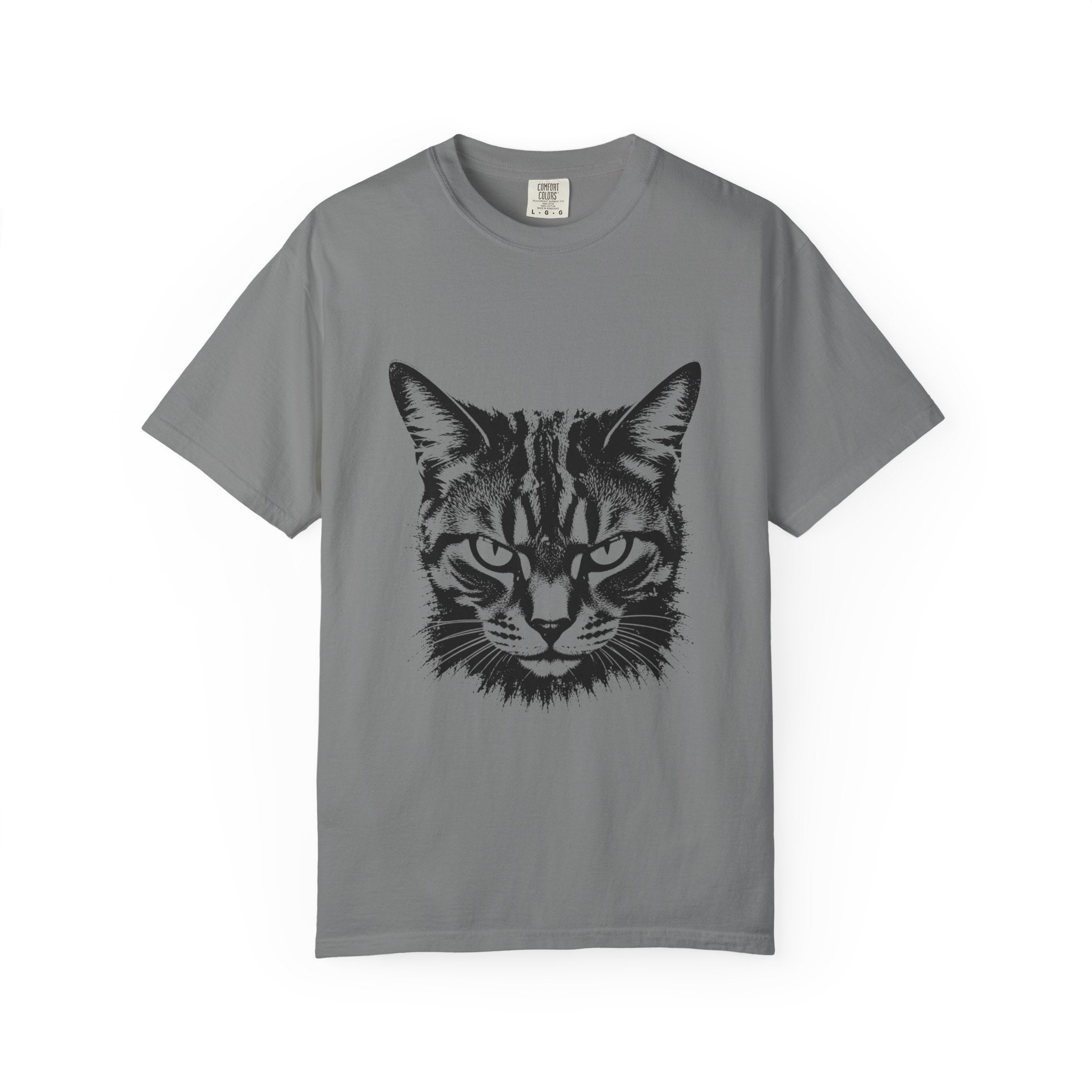 Tabby Cat Ink Portrait T-Shirt — Monochrome Fierce Cat Graphic