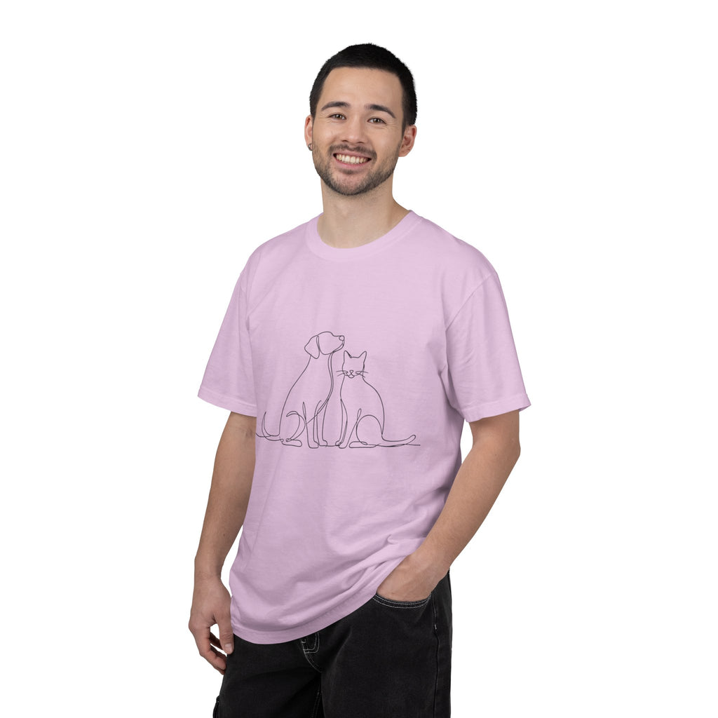 Minimal Single-Line Dog & Cat T-Shirt — Scandinavian Minimalist Pet Art