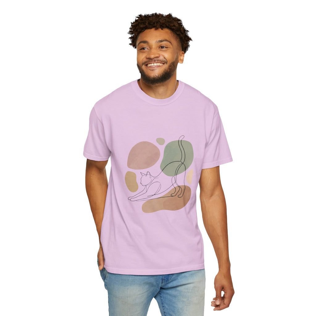 Cat Stretch Line Art T-Shirt — Minimal Boho Scandinavian Pet Graphic