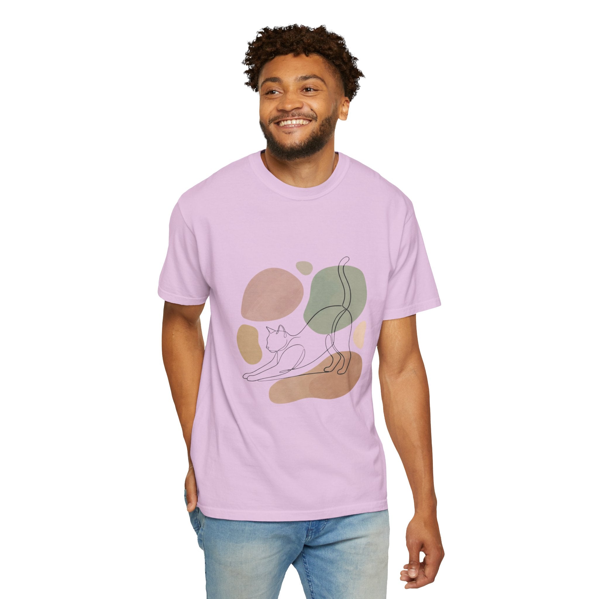 Cat Stretch Line Art T-Shirt — Minimal Boho Scandinavian Pet Graphic