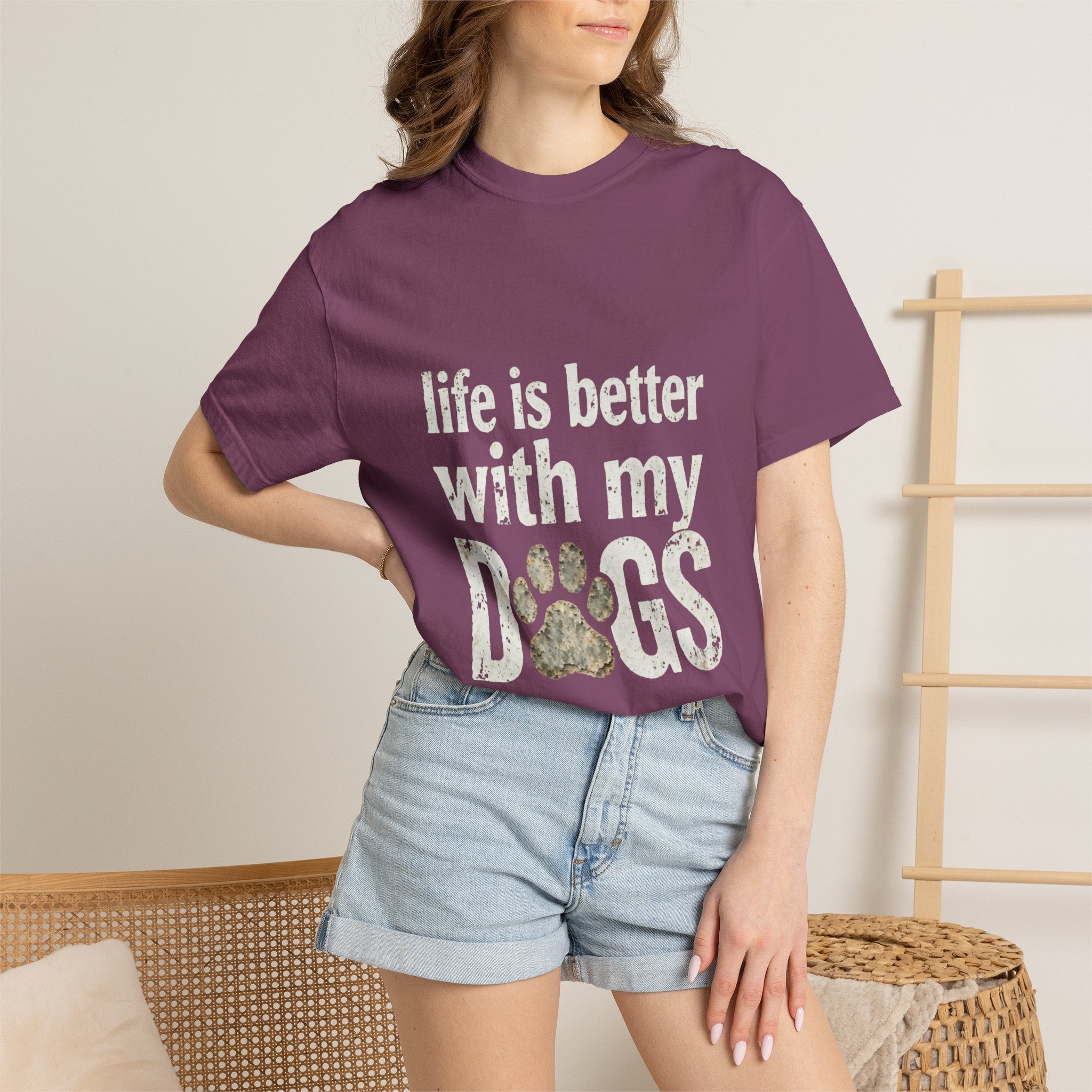 Life Is Better With My DOGS T-Shirt — Distressed Paw Print Vintage Tee