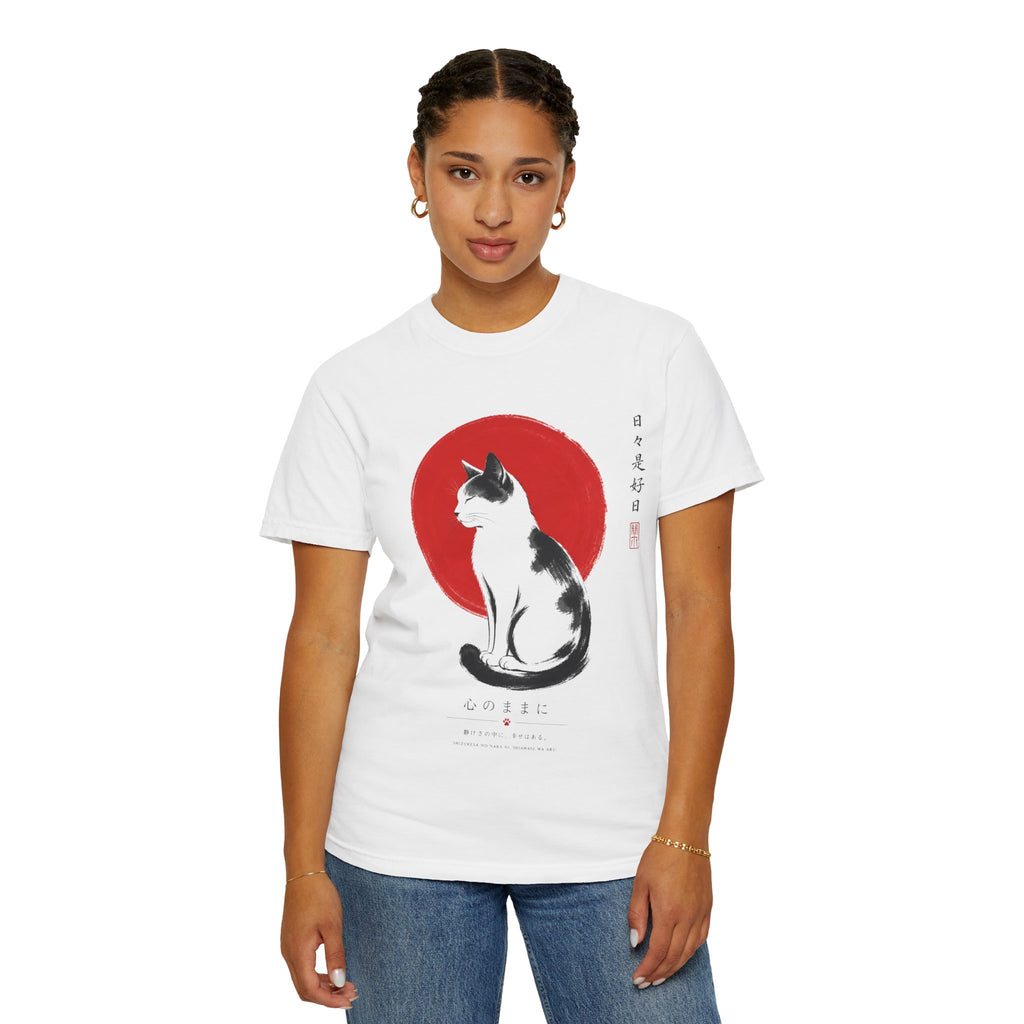 Calico Cat Sumi-e T-Shirt — Minimal Japanese Ink Wash Cat Tee