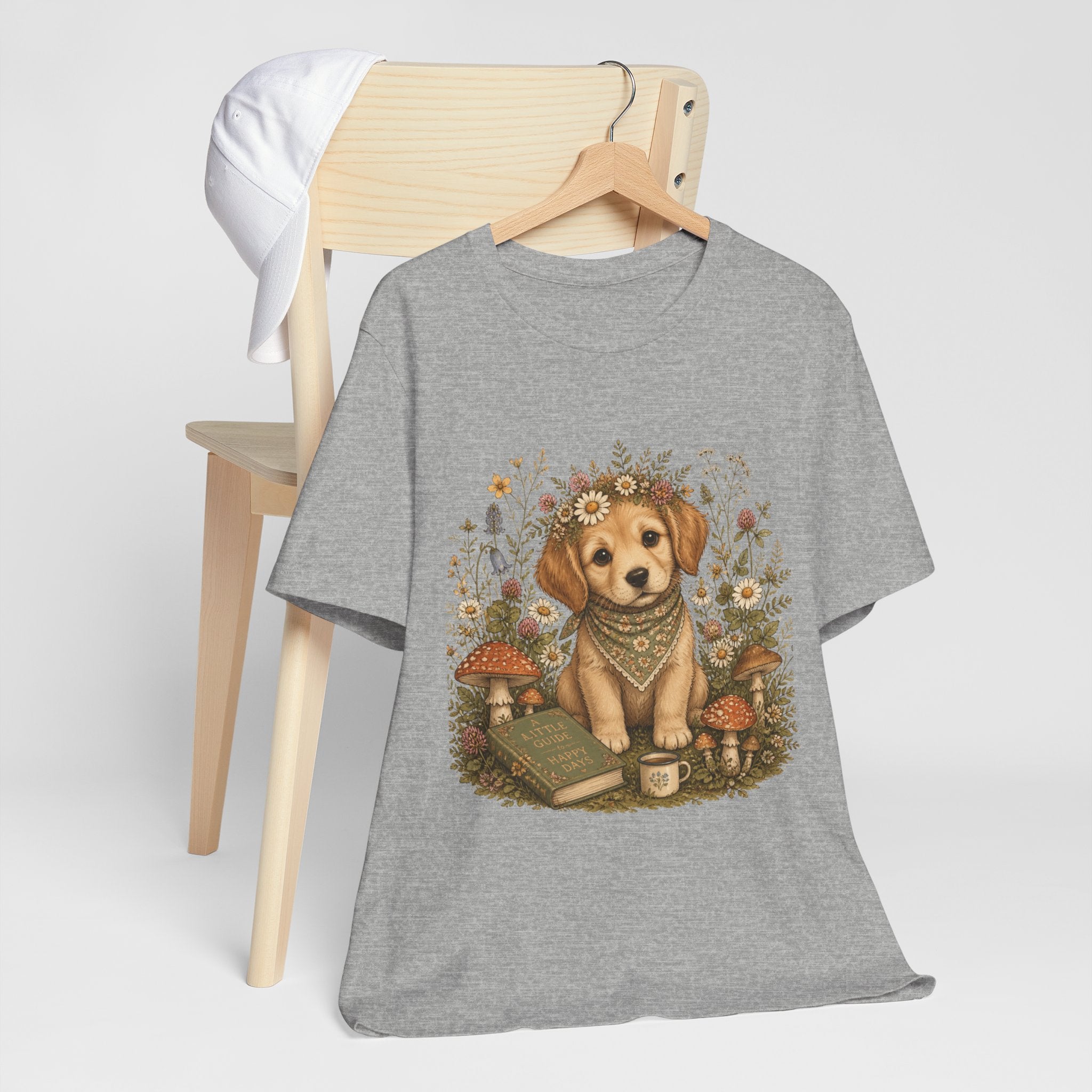 Golden Retriever Puppy Cottagecore Tee — Vintage Floral Storybook Dog Design