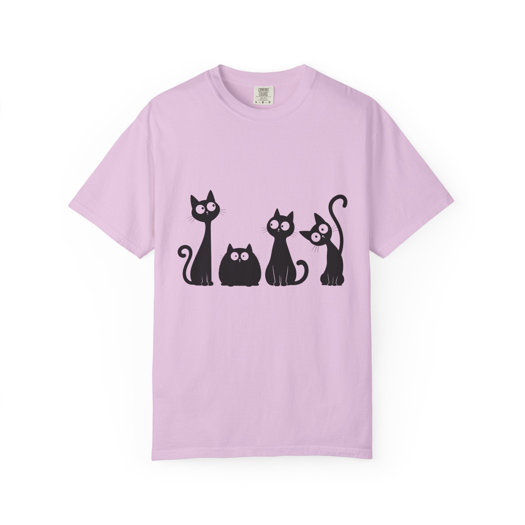 Funny Quirky Black Cats T-Shirt — Minimal Silhouette Cartoon Cat Tee