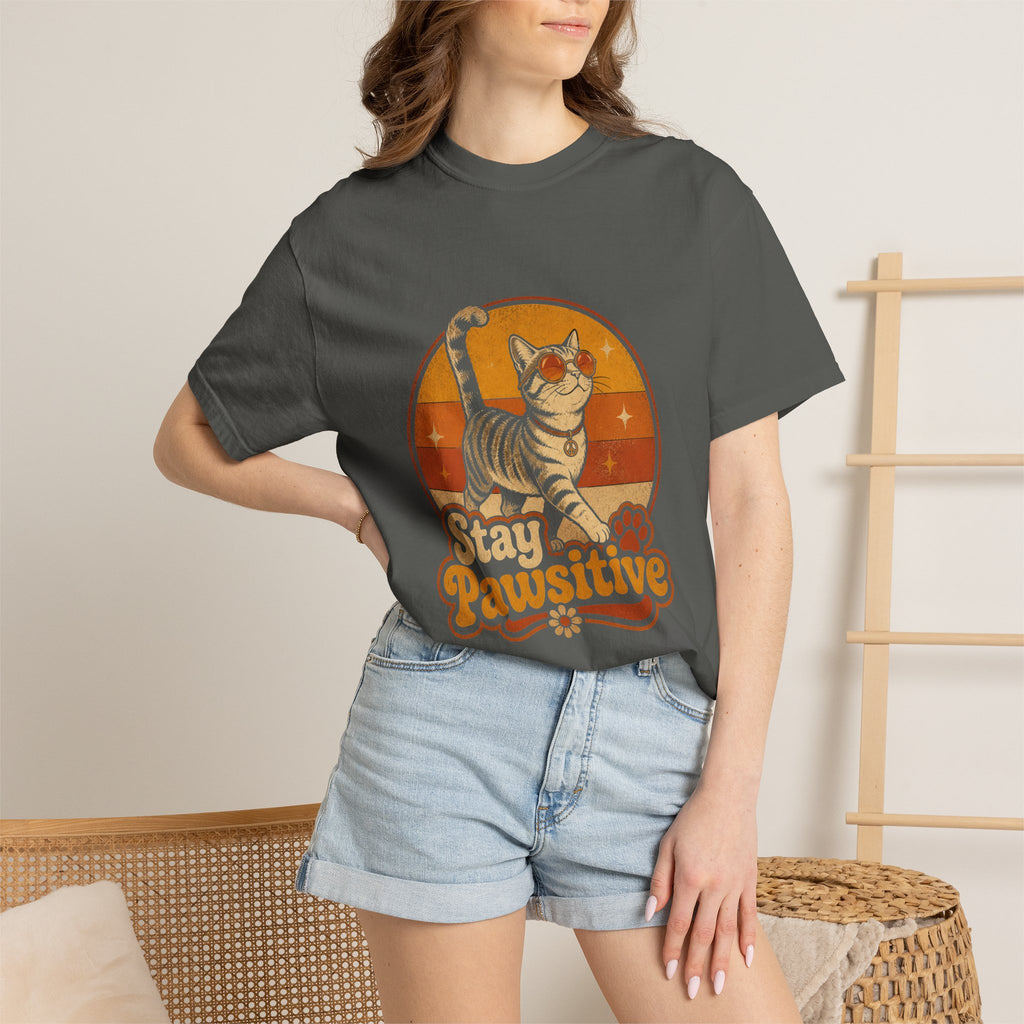 Stay Pawsitive Retro Cat T-Shirt