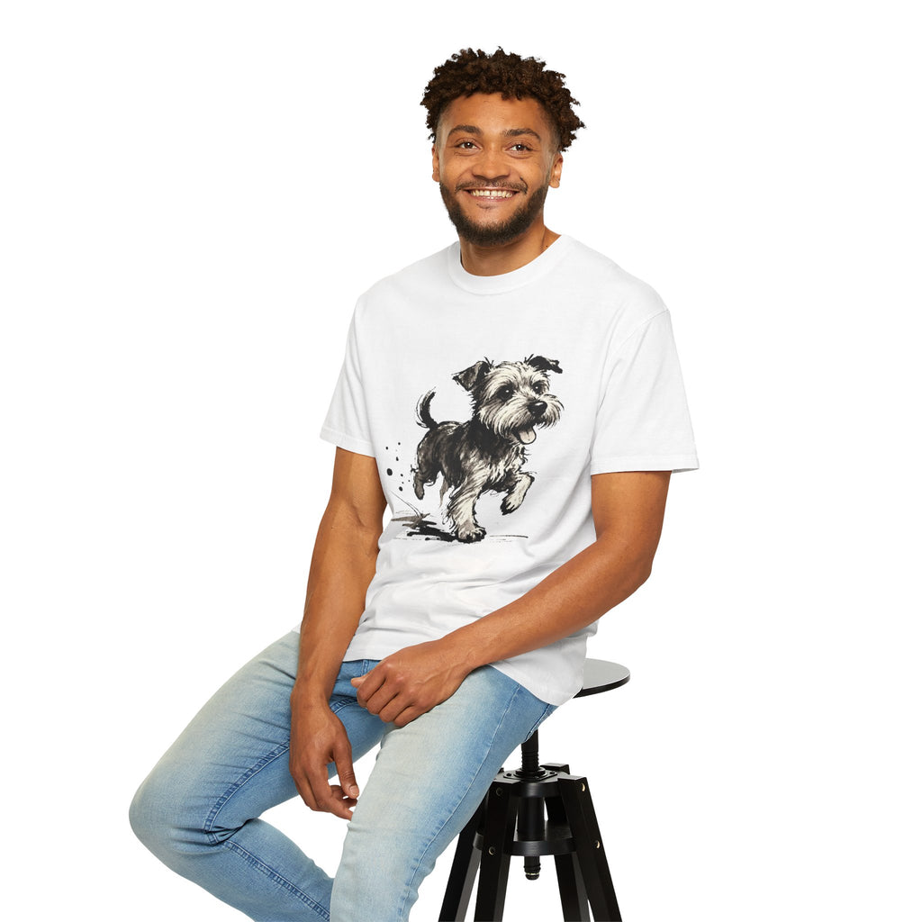 Wire‑Haired Terrier Puppy Running T-Shirt — Energetic Ink Sketch Design