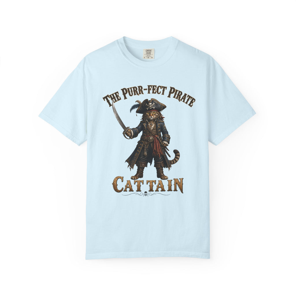 The Purr-fect Pirate Cattain T-Shirt — Tabby Cat Ship Captain Graphic