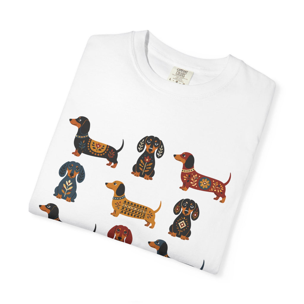 Dachshund Folk Art T-Shirt — 12 Nordic Pattern Wiener Dogs