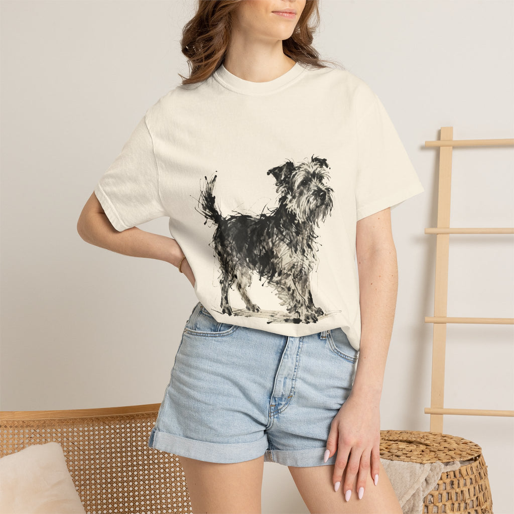 Wire-Haired Terrier Sketch T-Shirt — Monochrome Watercolor Dog Portrait