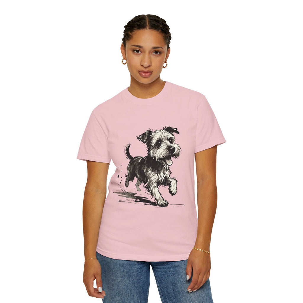 Wire‑Haired Terrier Puppy Running T-Shirt — Energetic Ink Sketch Design