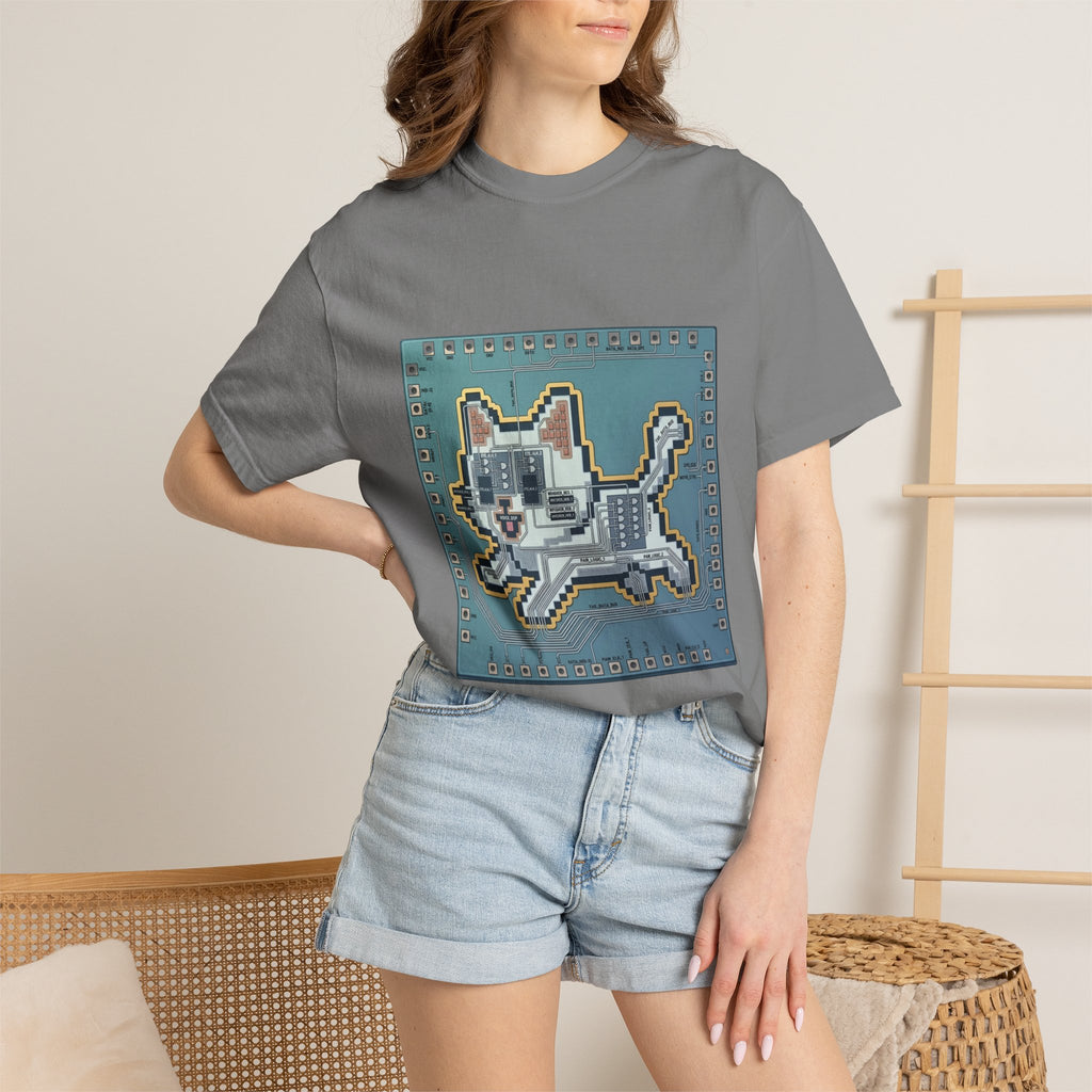 Microchip Cat Tech T-Shirt — Pixelated Processor Circuit Design