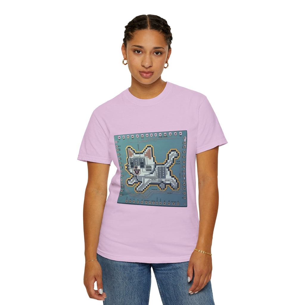 Microchip Cat Tech T-Shirt — Pixelated Processor Circuit Design
