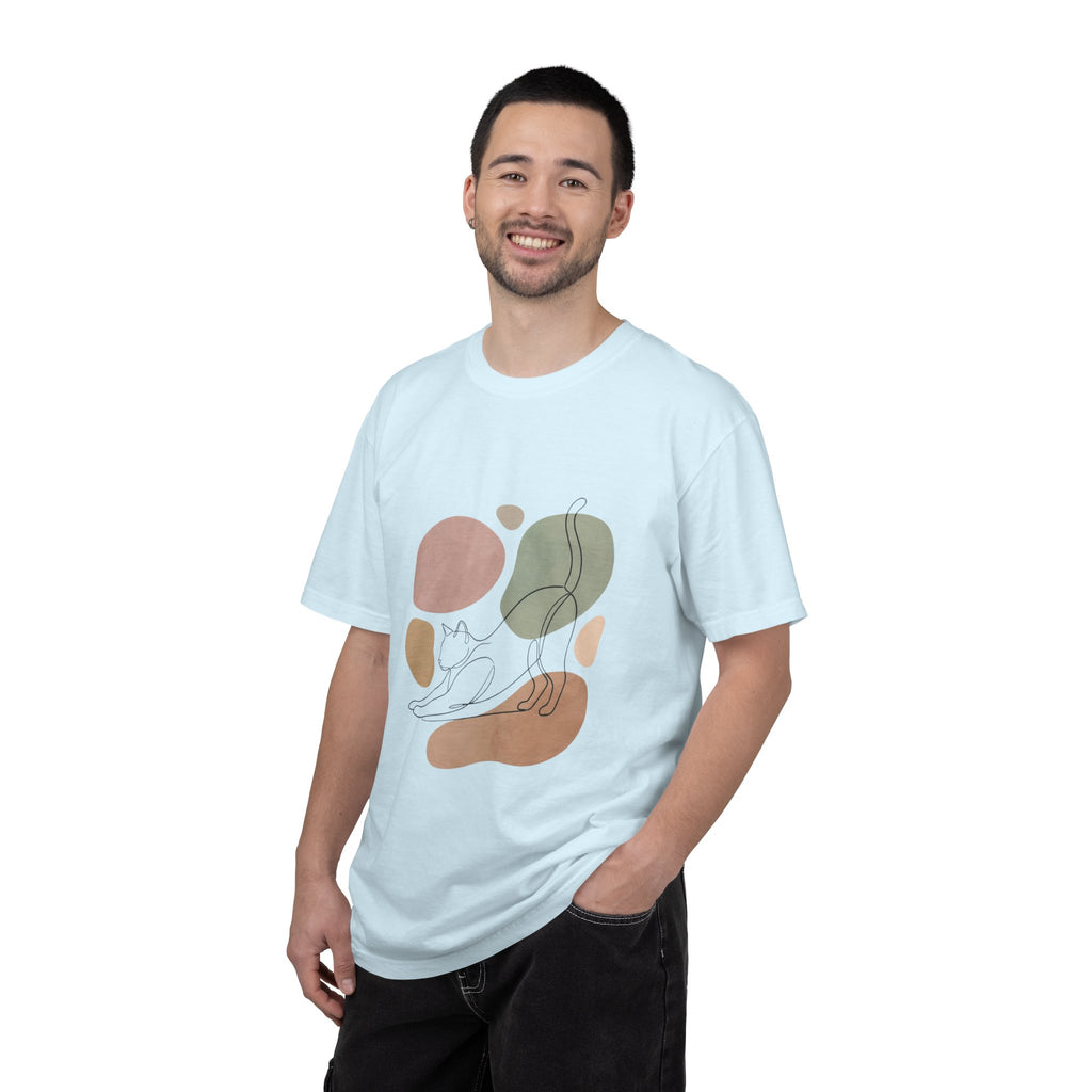 Cat Stretch Line Art T-Shirt — Minimal Boho Scandinavian Pet Graphic